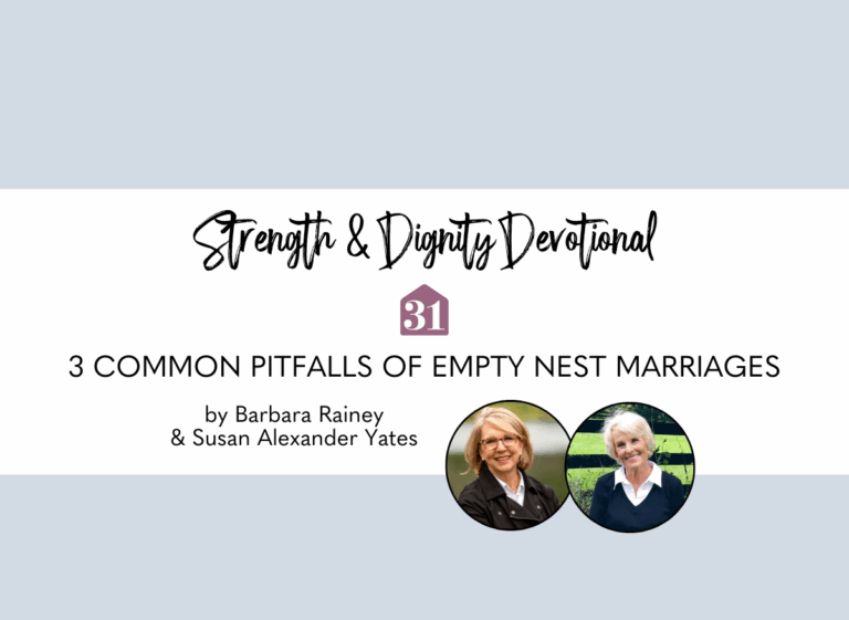 light blue background with two smiling authors - Barbara Rainey and Susan Alexander Yates, from the book Barbara and Susan's Guide to the Empty Nest